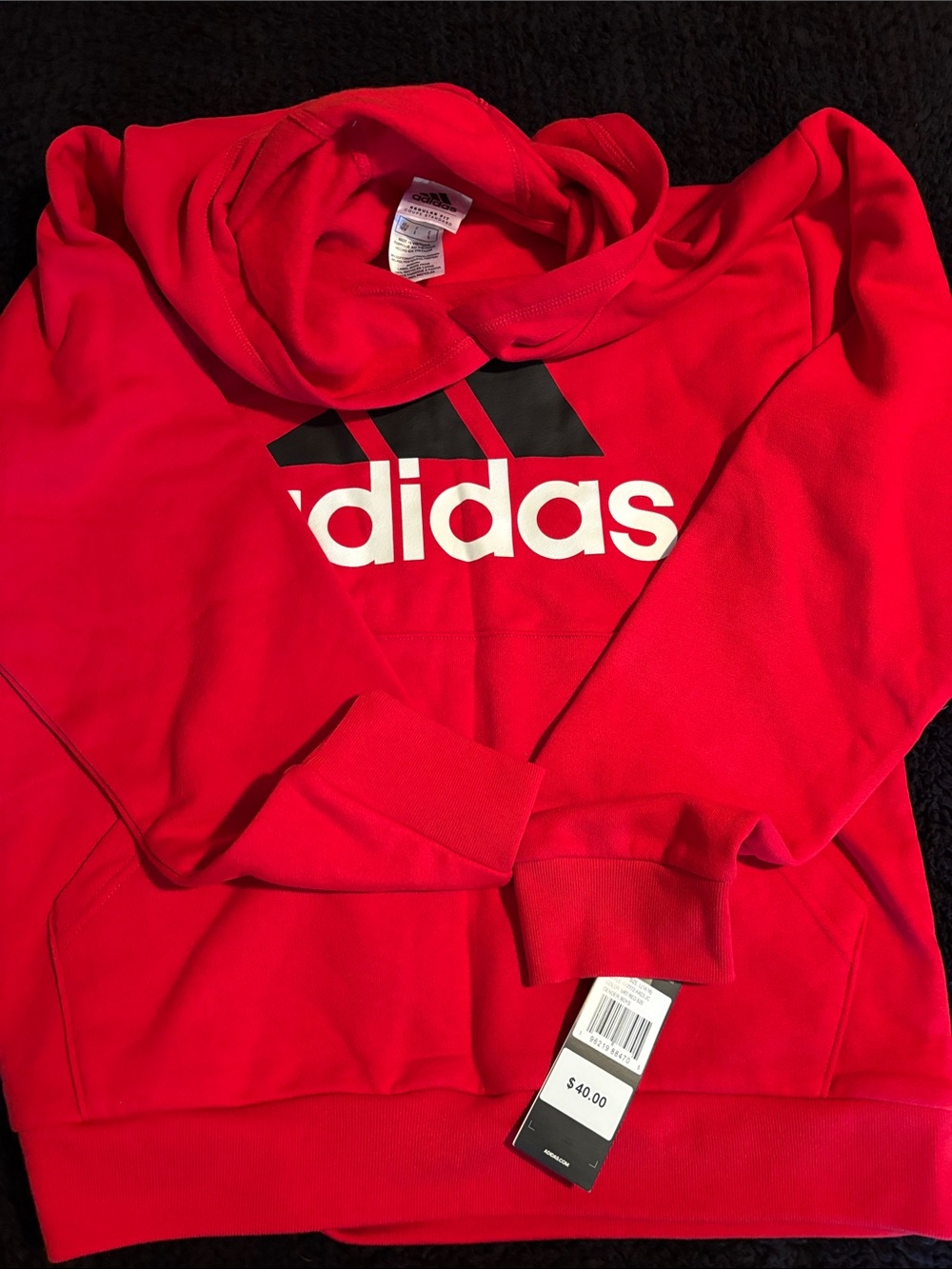 NWT sz L 14/16 Adidas Red Hoodie with Black & White Logo